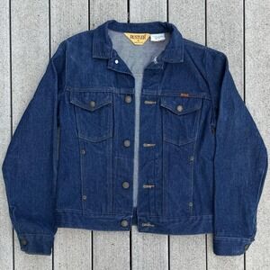 Vintage 1980s 80s Rustler Women Child Denim Jean Jacket Dark Wash Trucker USA